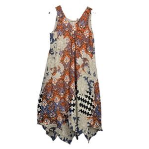 Soft Surroundings Dress Patchwork Handkerchief Hem Sz L Boho Gypsy Festival 3375